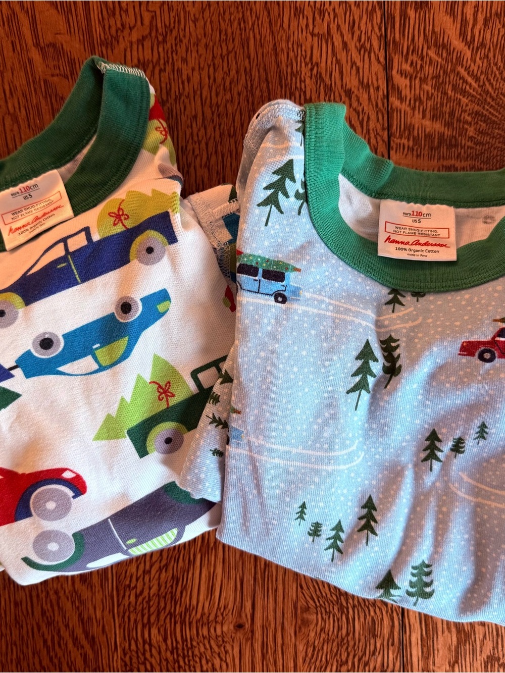 Hanna Andersson Kids Pajama Tops - Light Blue, White & Green Car and Tree Prints